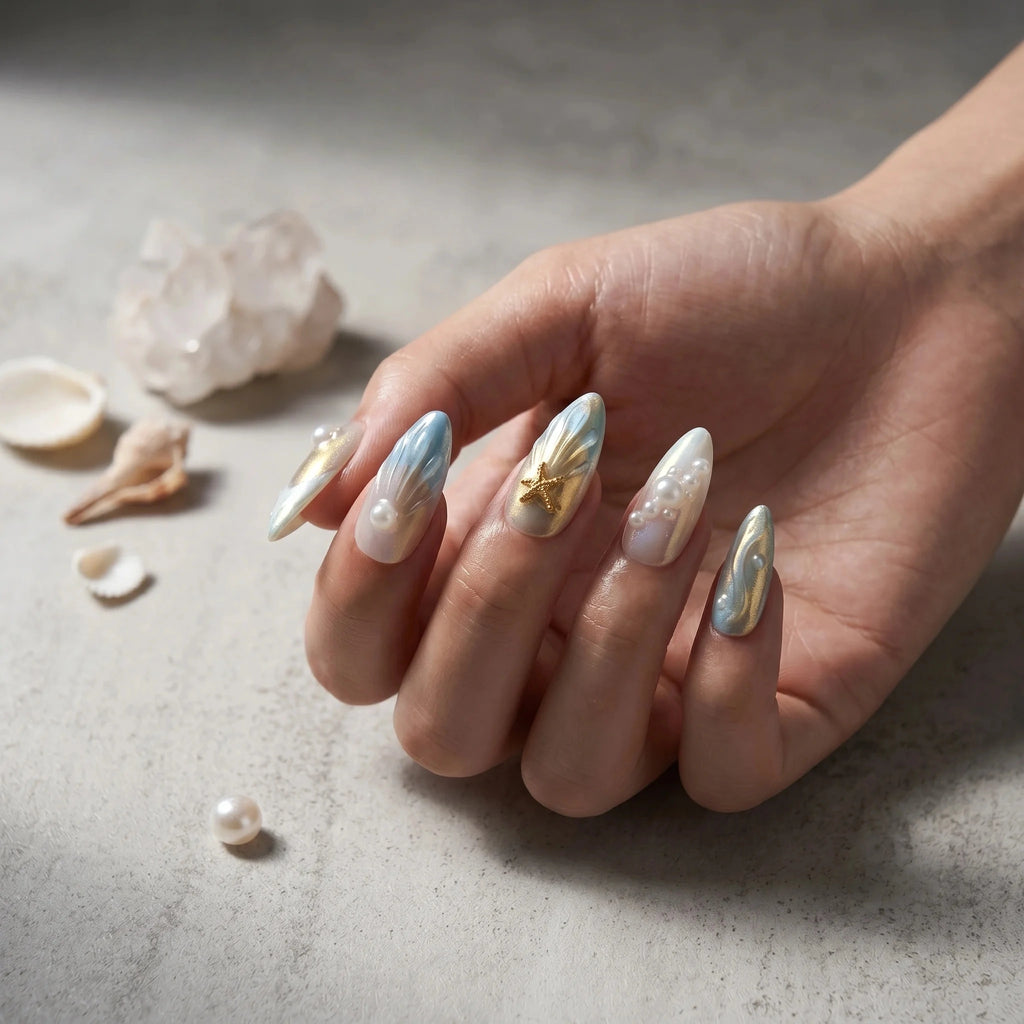 Kentrim Oceanic Shell Press On Nails - 10 Pieces (Single Size)