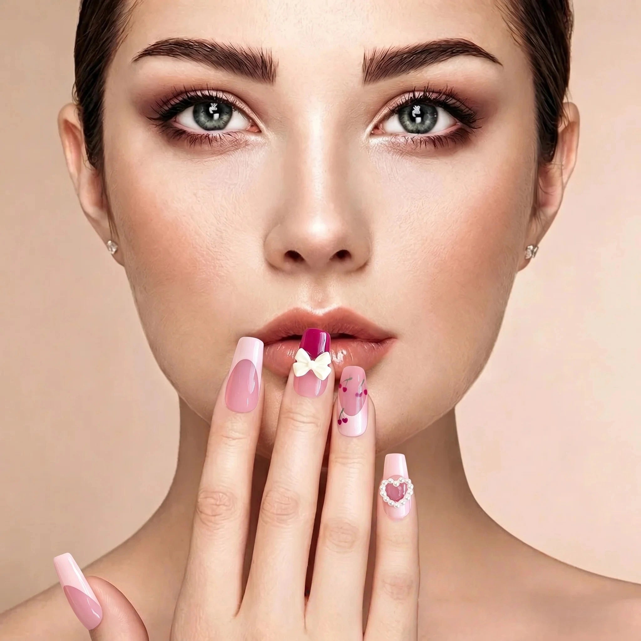 Kentrim Cherry Bow Press On Nails - 10 Pieces (Single Size)