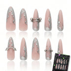 Kentrim Pink Silver Metallic Press On Nails - 30 Pieces, 15 Sizes
