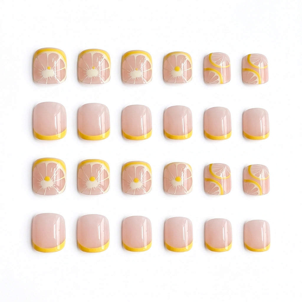 Kentrim Lemon French Tip Short Square Press On Nails - 24 Pieces, 12 Sizes