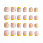 Kentrim Lemon French Tip Short Square Press On Nails - 24 Pieces, 12 Sizes