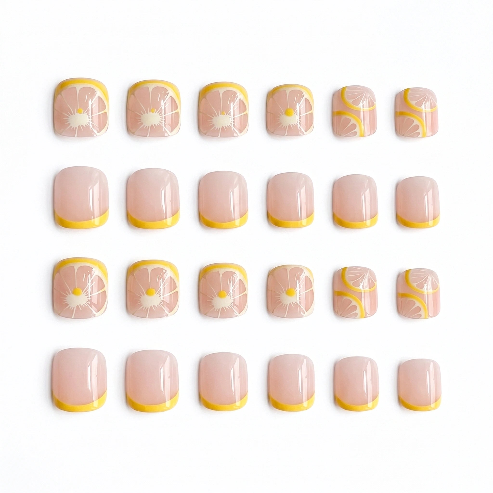Kentrim Lemon French Tip Short Square Press On Nails - 24 Pieces, 12 Sizes Main image