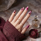 Kentrim Jelly Glue Pink Kentrim Pink & Burgundy Floral Almond Press On Nails-24 Pieces (12 Sizes)
