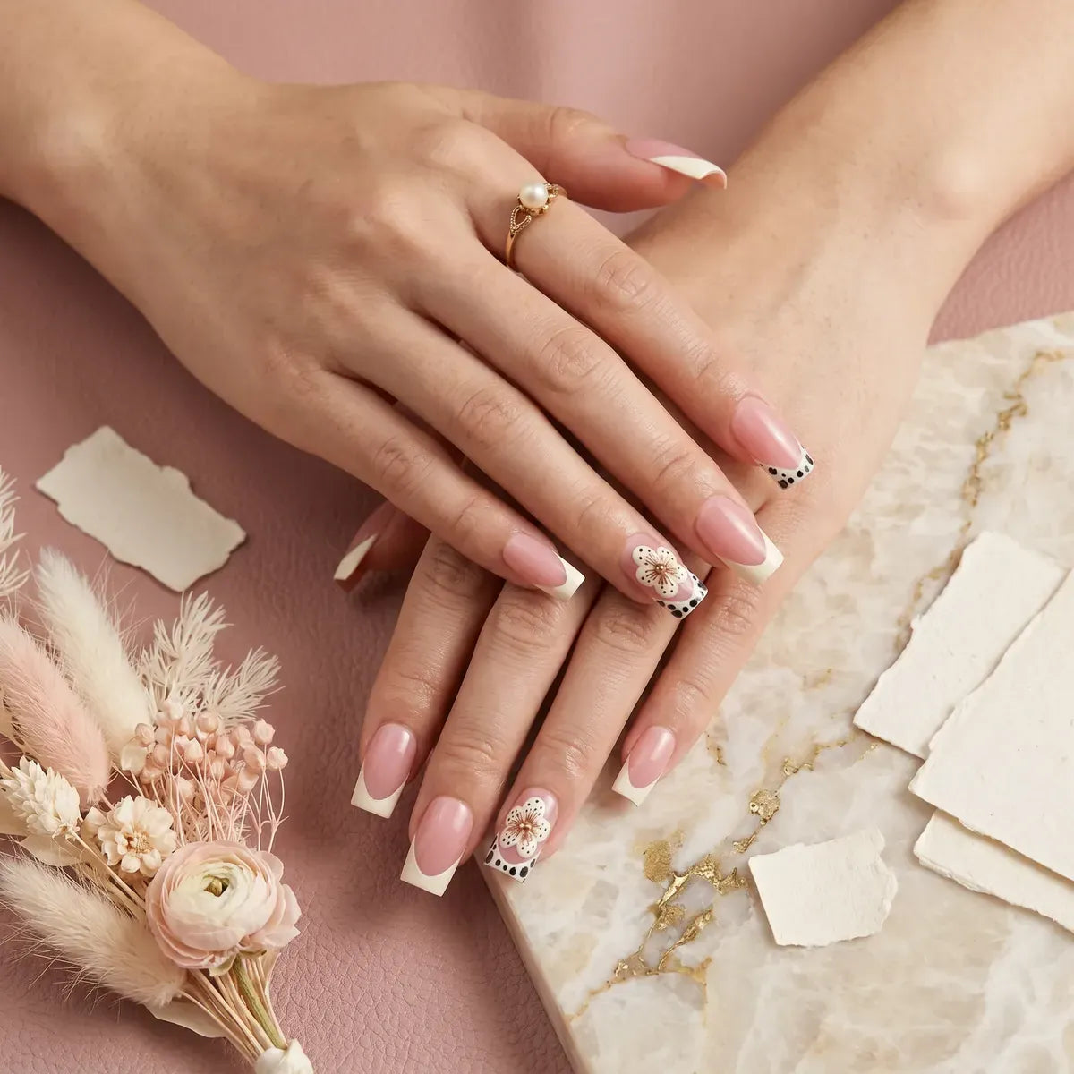 Kentrim Leopard Print French Tip with 3D Flower Press On Nails - 24 Pieces (12 Sizes) Secondary image