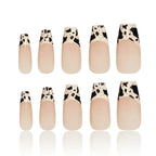 Kentrim Jelly Glue White Kentrim Cow Print French Tip Press On Nails - 30 Pieces (15 Sizes)