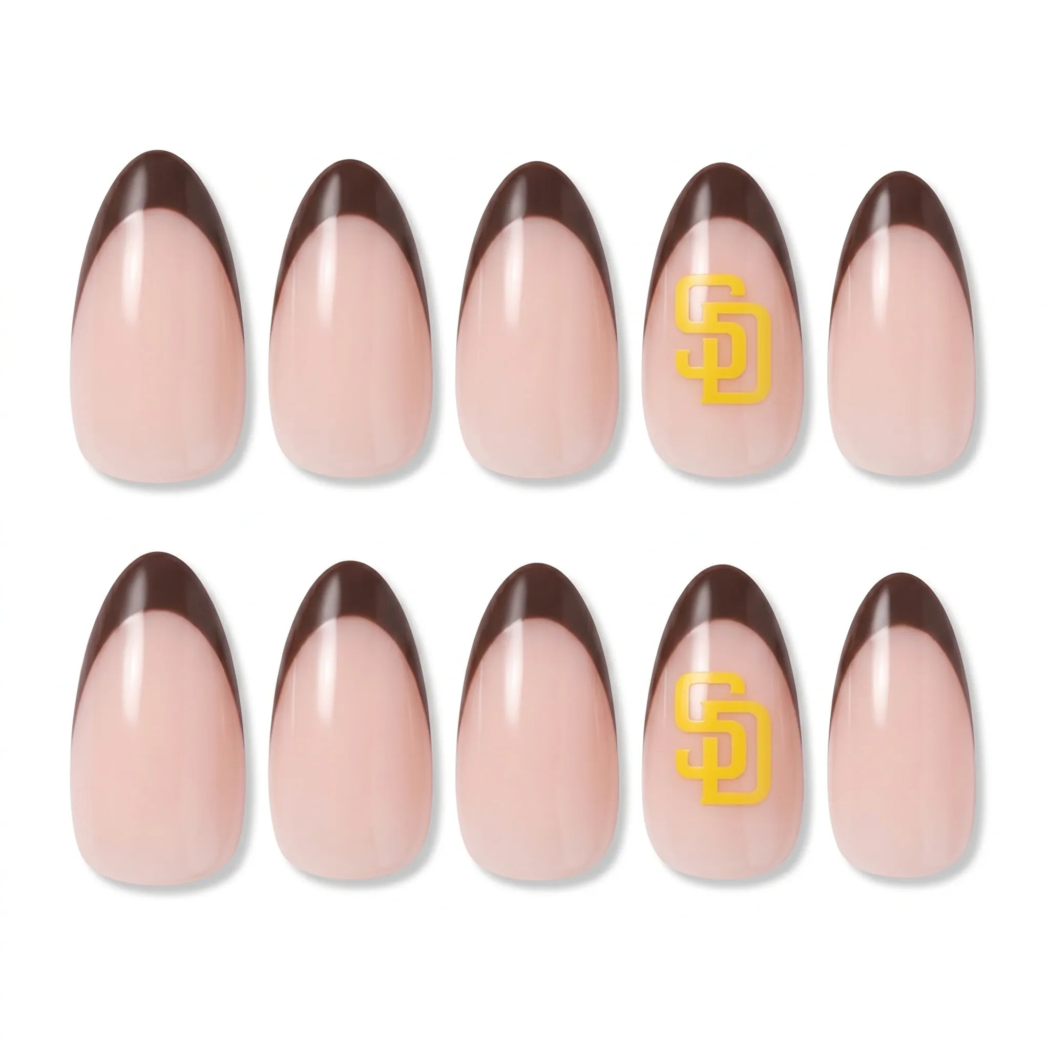 Press on Nails Kentrim Sports Team Logo Almond Press On Nails - 30 Pieces (15 Sizes) Brown