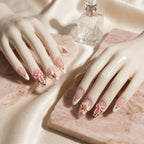 Kentrim Jelly Glue Pink Kentrim Nude Pink French Press On Nails with Leopard & Bow Details- 24 Pieces (12 Sizes)