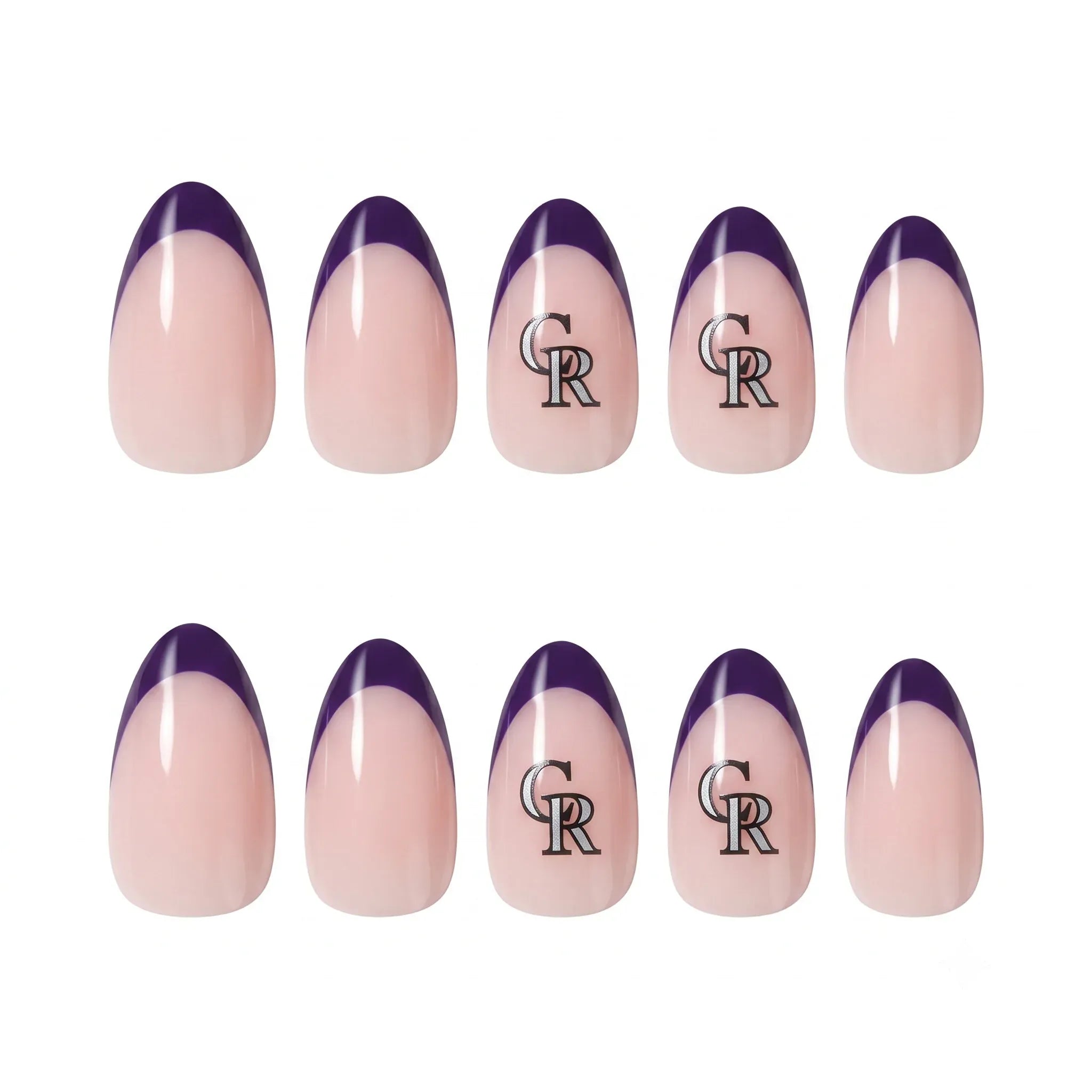 Kentrim Jelly Glue Purple Kentrim Team French Tip Press On Nails - 30 Pieces (15 Sizes)