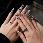 Kentrim Jelly Glue Red Kentrim Gothic Rose & Letter Print Press On Nails - 30 Pieces (15 Sizes)