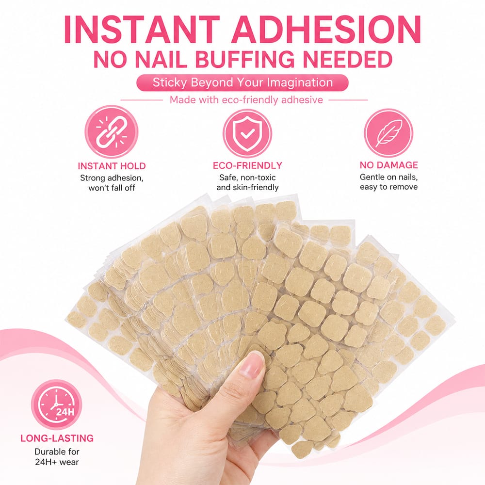 Nail Adhesive Tabs | Jelly Sticky Pads for Reusable Press On Nails, 24 Pcs, 15 Sizes