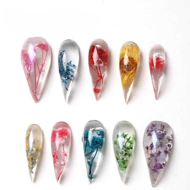 Dried Flower Press On Nails – Clear Floral Transparent Design 10 Pieces (Single Size) Secondary image