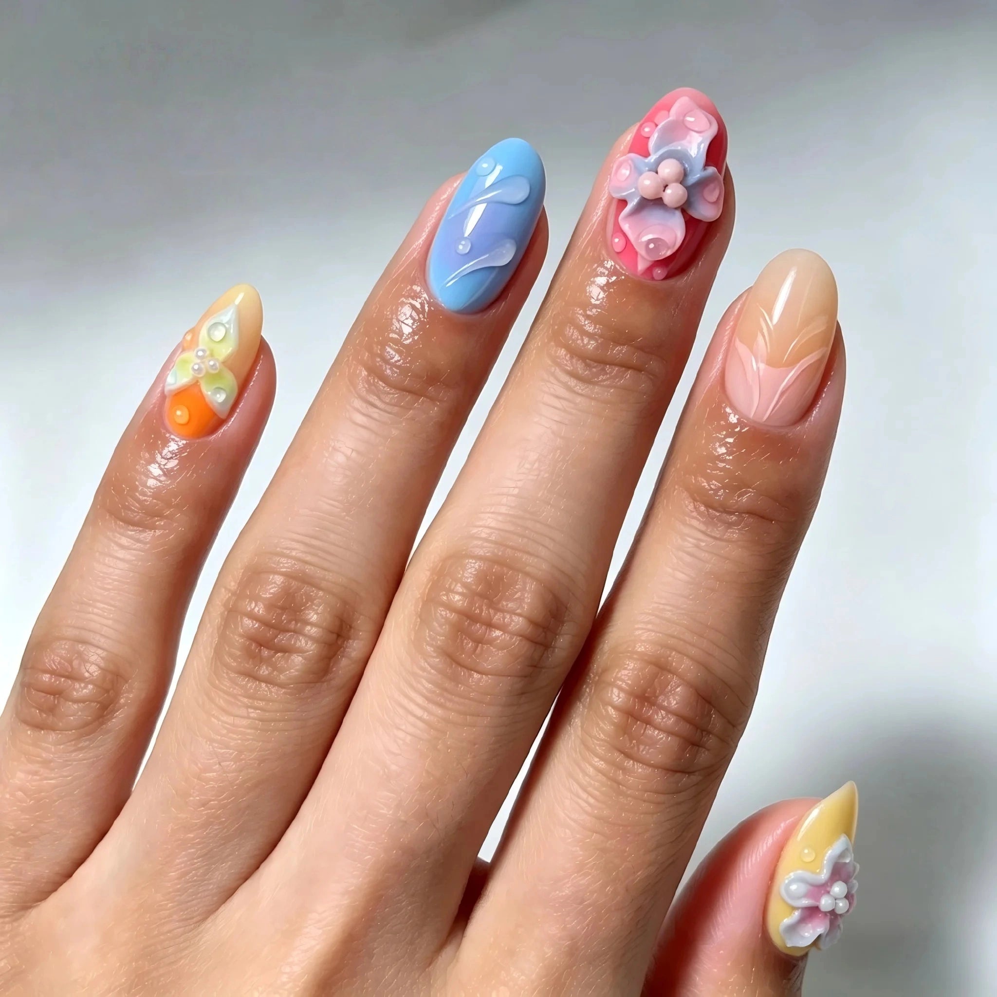 Kentrim Pastel Floral 3D Press On Nails- 10 Pieces (Single Size)