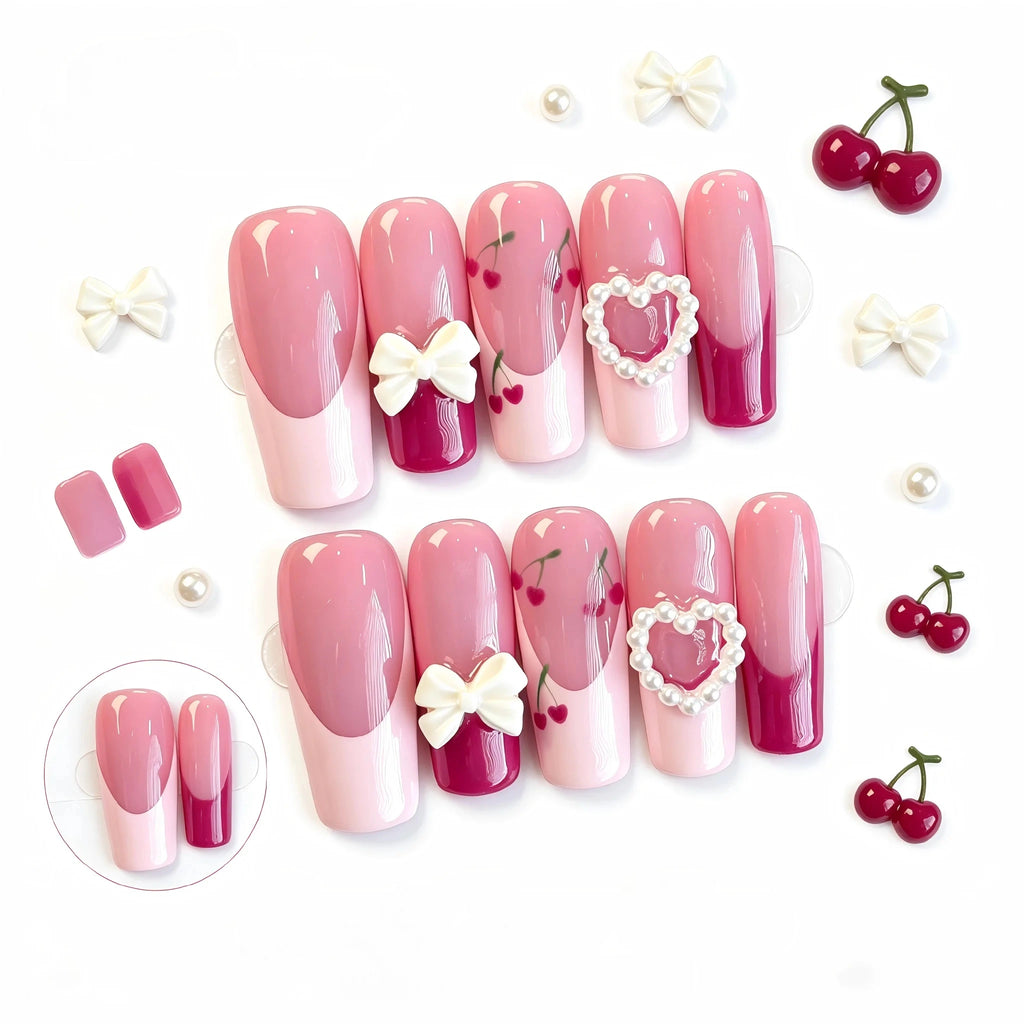 Kentrim Cherry Bow Press On Nails - 10 Pieces (Single Size)