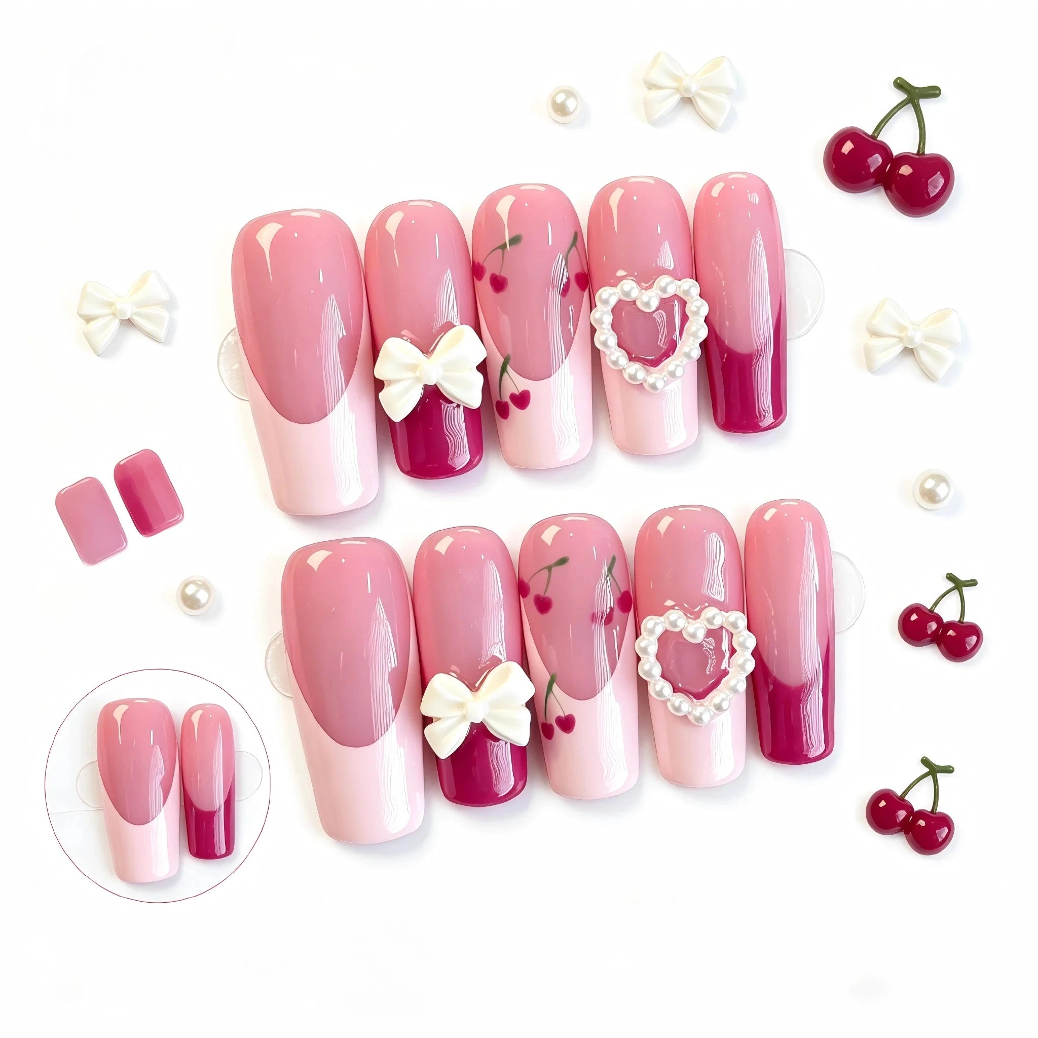 Kentrim Cherry Bow Press On Nails - 10 Pieces (Single Size)