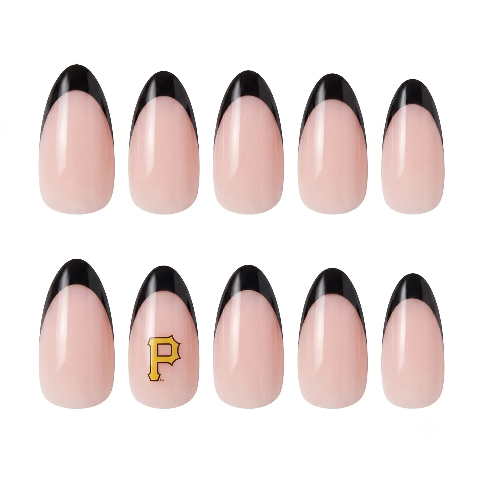 Press on Nails Kentrim Sports Team Logo Almond Press On Nails - 30 Pieces (15 Sizes) Black