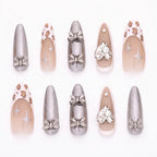 Kentrim Jelly Glue Silver Kentrim Silver Cat Eye Leopard French Press On Nails - 30 Pieces (15 Sizes)