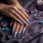 Kentrim Jelly Glue Purple Kentrim Tie-Dye Leopard Print Press On Nails with Silver Rings - 30 Pieces (15 Sizes)