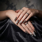 Kentrim Jelly Glue White Kentrim Leopard French Star & Cross Press On Nails - 30 Pieces (15 Sizes)