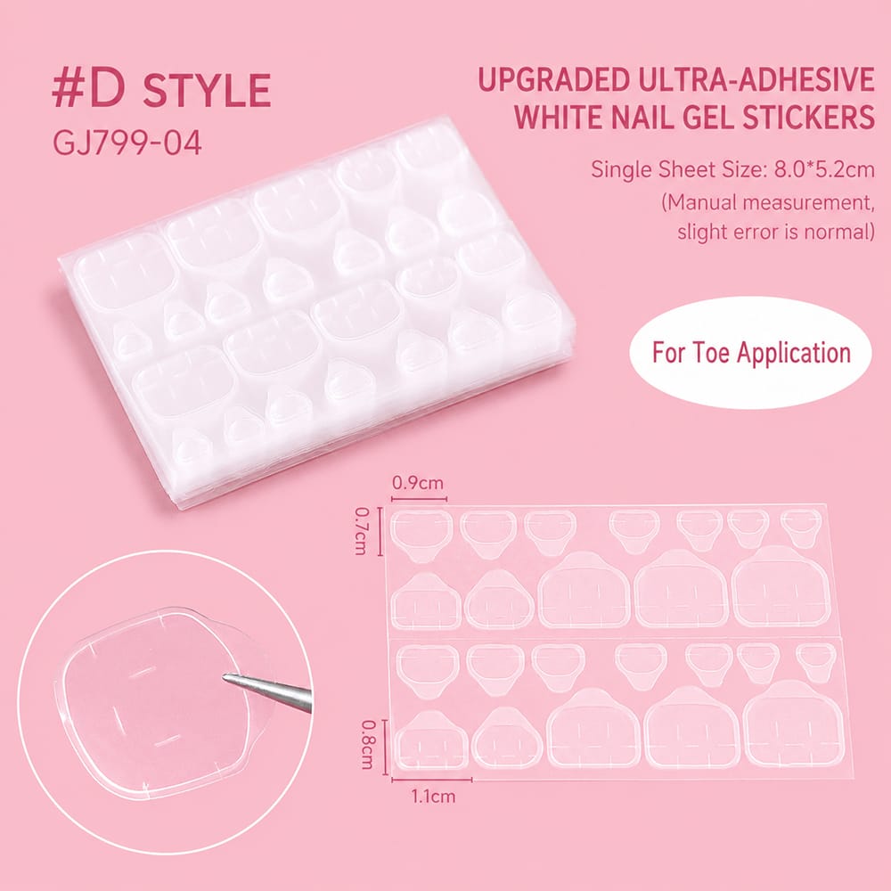 Nail Adhesive Tabs | Jelly Sticky Pads for Reusable Press On Nails, 24 Pcs, 15 Sizes