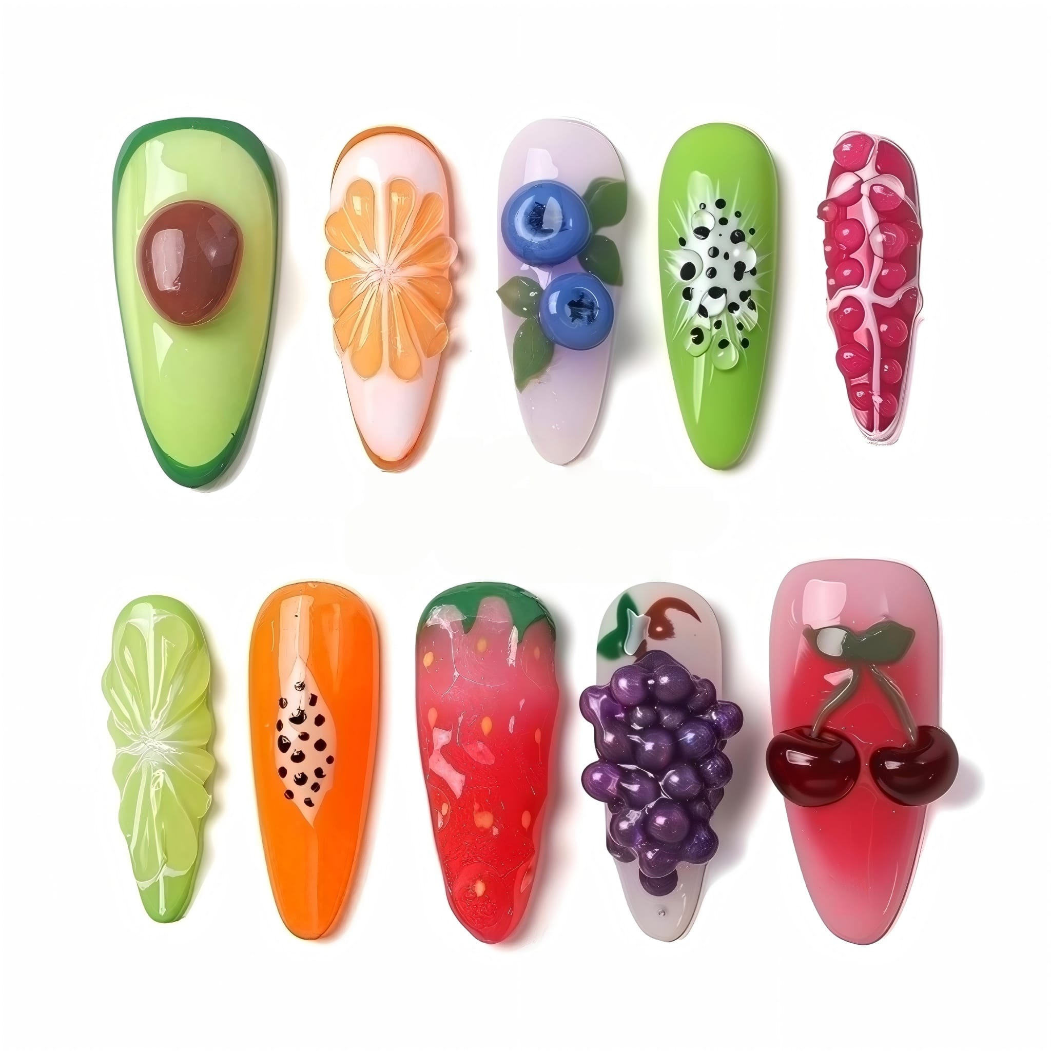 Fruit Press On Nails – Fiesta Colorful Collection 10 Pieces (Single Size) Secondary image