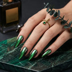 Kentrim Jelly Glue Green Kentrim Dark Green Cat Eye Almond Press On Nails - 24 Pieces (12 Sizes)