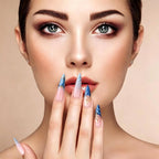 Kentrim Blue Pink Ombre 3D Gold Flower Rhinestone Long Stiletto Press On Nails - 24 Pieces, 12 Sizes