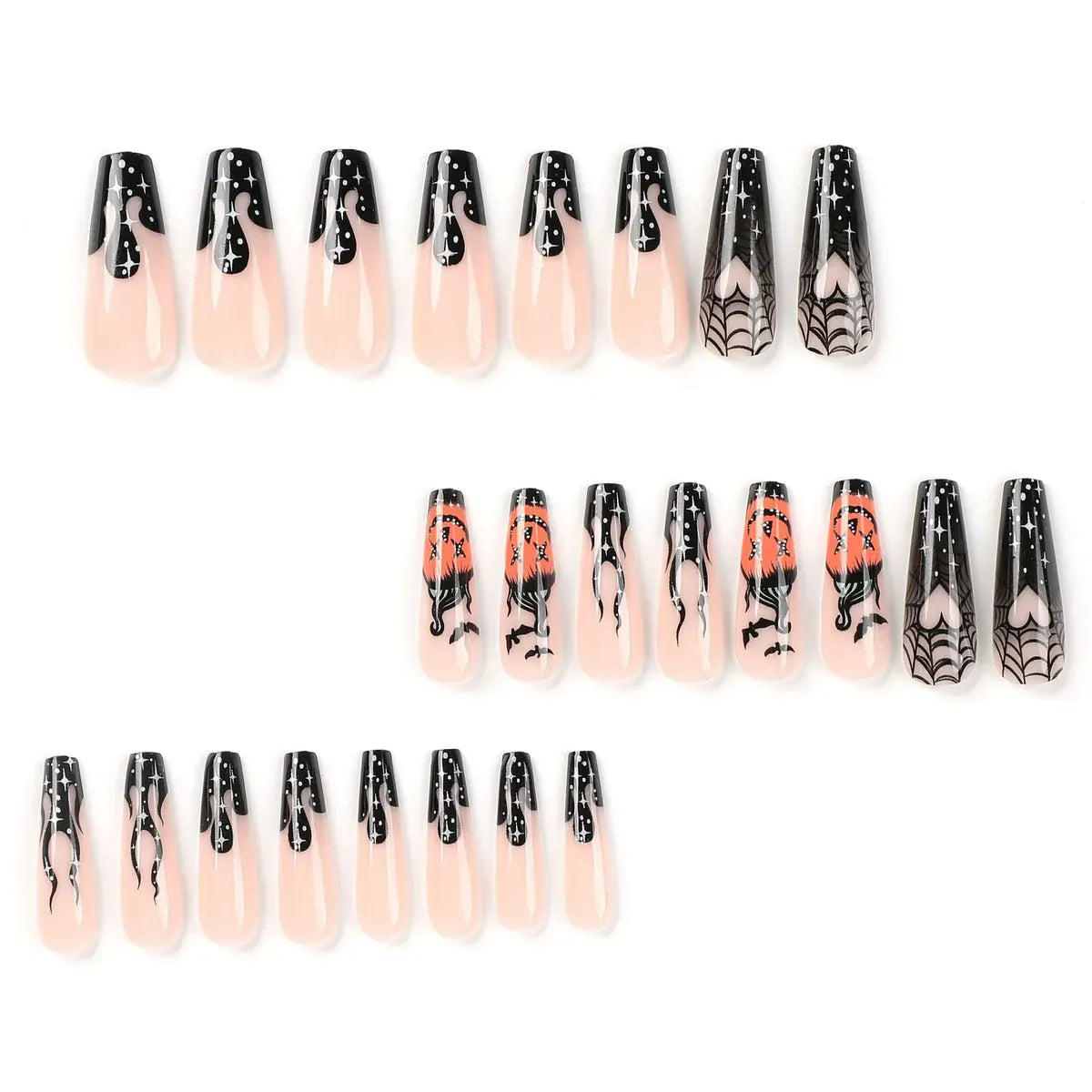 Kentrim Jelly Glue Black Kentrim Black Glitter Pumpkin Long Coffin Halloween Press On Nails - 24 Pieces (12 Sizes) Main image