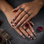 Kentrim Jelly Glue Red Kentrim Gothic Rose & Letter Print Press On Nails - 30 Pieces (15 Sizes)