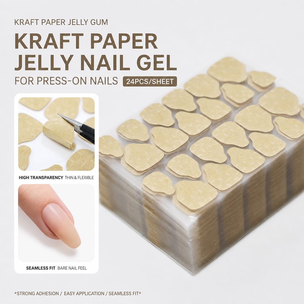 Nail Adhesive Tabs | Jelly Sticky Pads for Reusable Press On Nails, 24 Pcs, 15 Sizes - Kentrim Main image