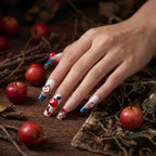 Kentrim Jelly Glue Red Kentrim Snow White Themed 3D Apple & Bow Long Square Press On Nails - 30 Pieces (15 Sizes)