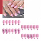 Kentrim Pink White French Tip 3D Flower Medium Almond Press On Nails - 24 Pieces, 12 Sizes