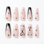 Kentrim Jelly Glue Black Kentrim Abstract Clown Star Coffin Press On Nails - 24 Pieces (12 Sizes)