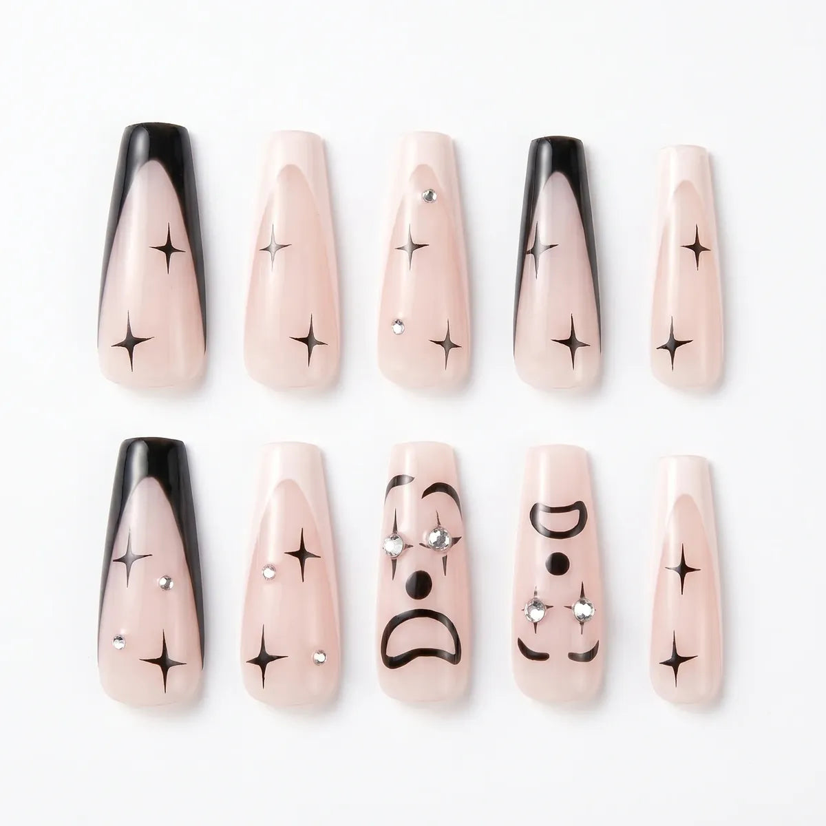 Kentrim Jelly Glue Black Kentrim Abstract Clown Star Coffin Press On Nails - 24 Pieces (12 Sizes)