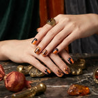 Kentrim Jelly Glue Orange Kentrim Halloween Pumpkin Short Square Press On Nails - 24 Pieces (12 Sizes)