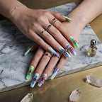 Kentrim Jelly Glue Green Kentrim Neon Lightning Red Gem Press On Nails - 30 Pieces (15 Sizes)