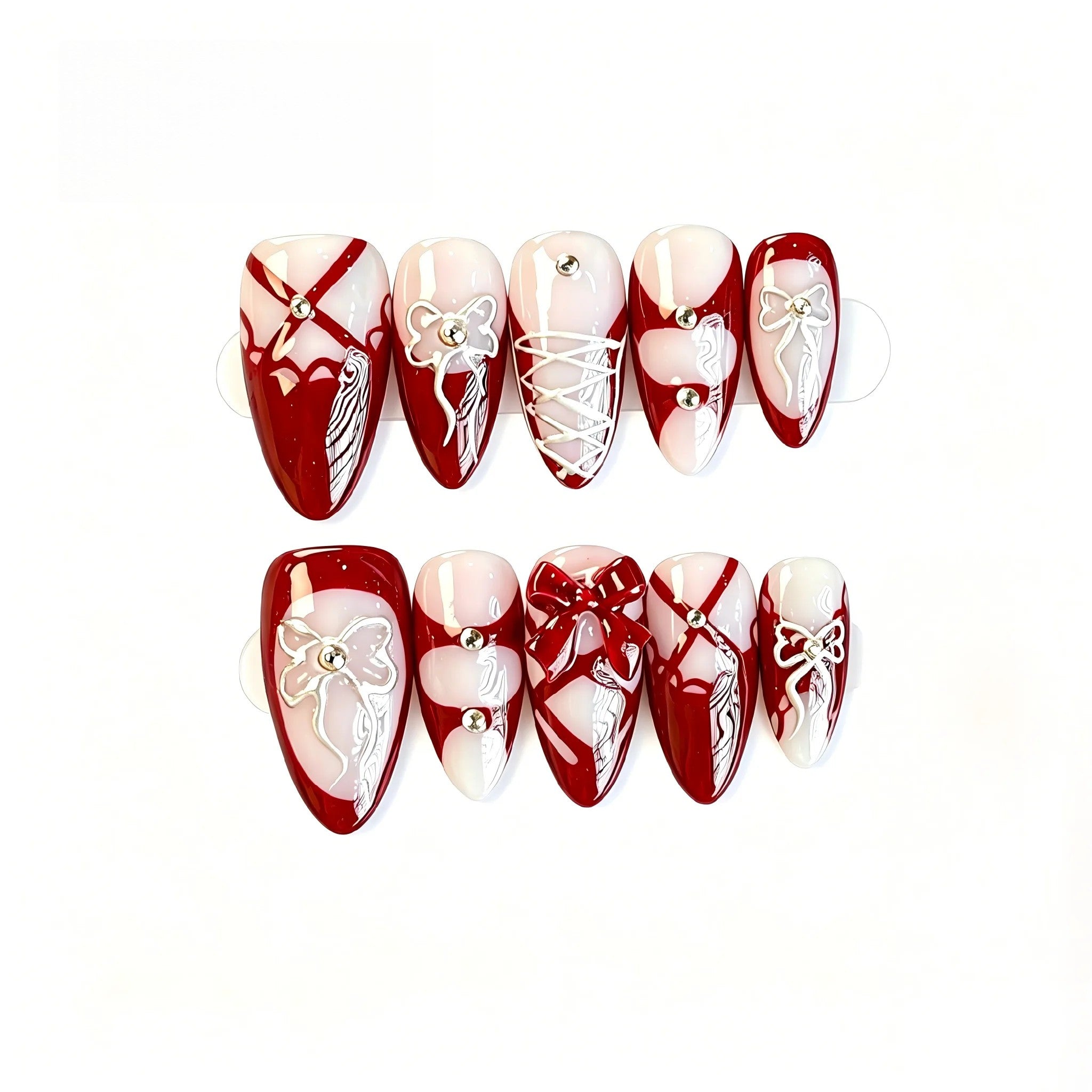 Kentrim Red Corset Long Almond Press On Nails - 10 Pieces (Single Size) Main image