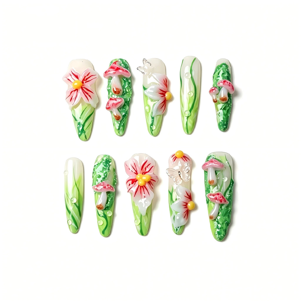 Kentrim Garden Long Stiletto Press On Nails - 10 Pieces (Single Size)