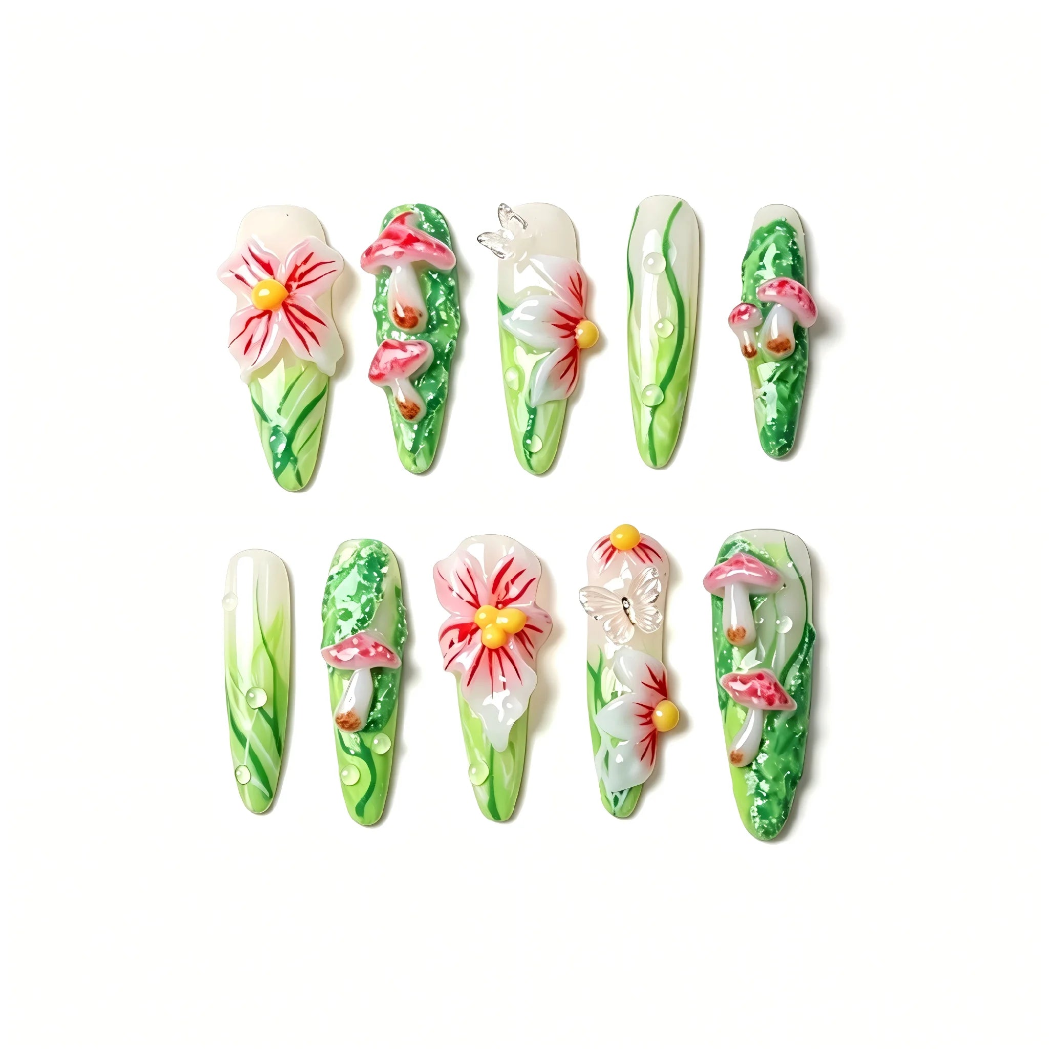 Kentrim Garden Long Stiletto Press On Nails - 10 Pieces (Single Size)