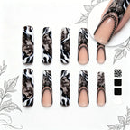 Kentrim Jelly Glue Dark black Kentrim Snake Print French Tip Press On Nails - 30 Pieces (15 Sizes)
