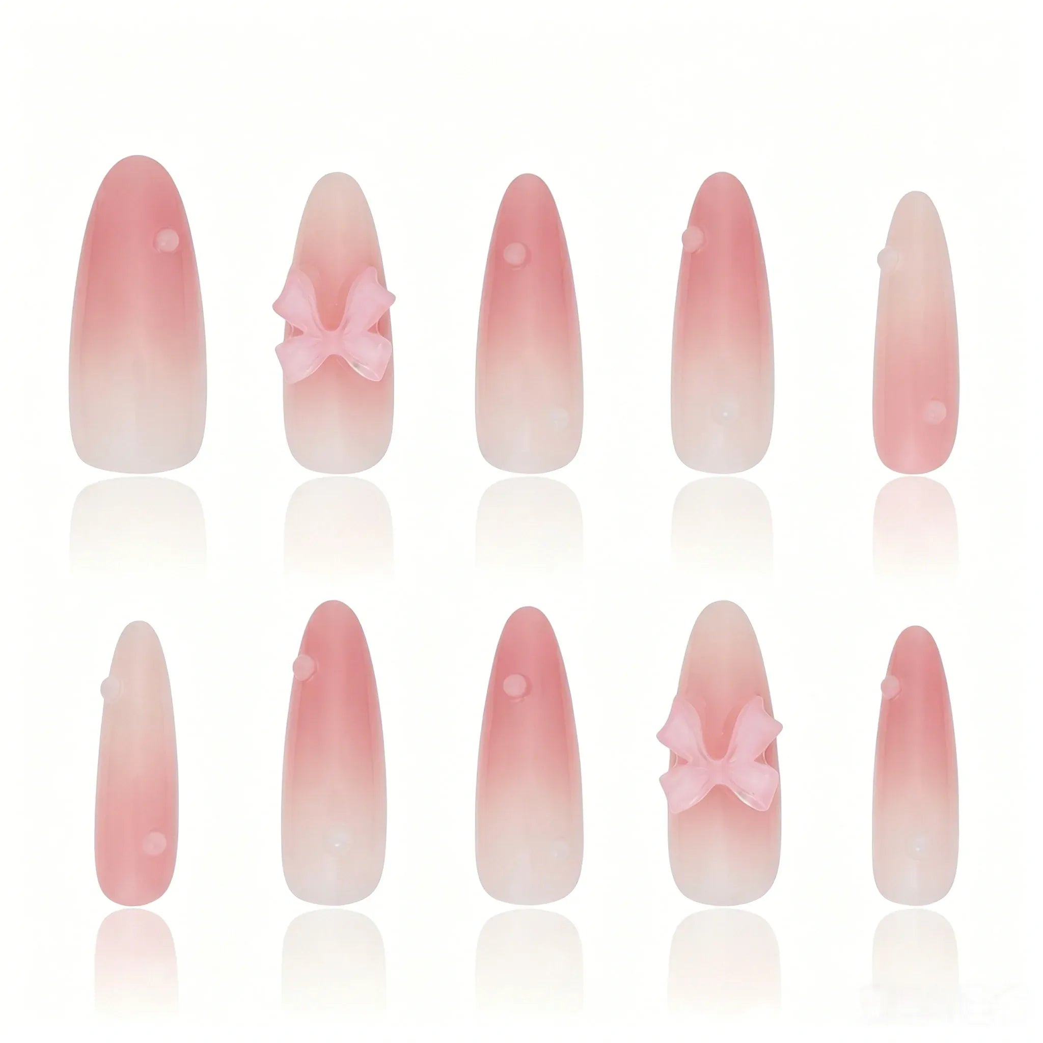 Kentrim Pink Gradient Bow Press On Nails - 30 Pieces (15 Sizes) Secondary image
