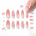 Kentrim Jelly Glue Pink Kentrim Pink Gradient Bow Press On Nails - 30 Pieces (15 Sizes)