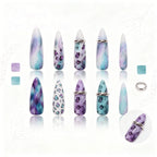Kentrim Jelly Glue Purple Kentrim Tie-Dye Leopard Print Press On Nails with Silver Rings - 30 Pieces (15 Sizes)