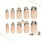 Kentrim Jelly Glue White Kentrim Cow Print French Tip Press On Nails - 30 Pieces (15 Sizes)