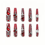 Kentrim Jelly Glue Red Kentrim Gothic Red Gem Press On Nails - 30 Pieces (15 Sizes)