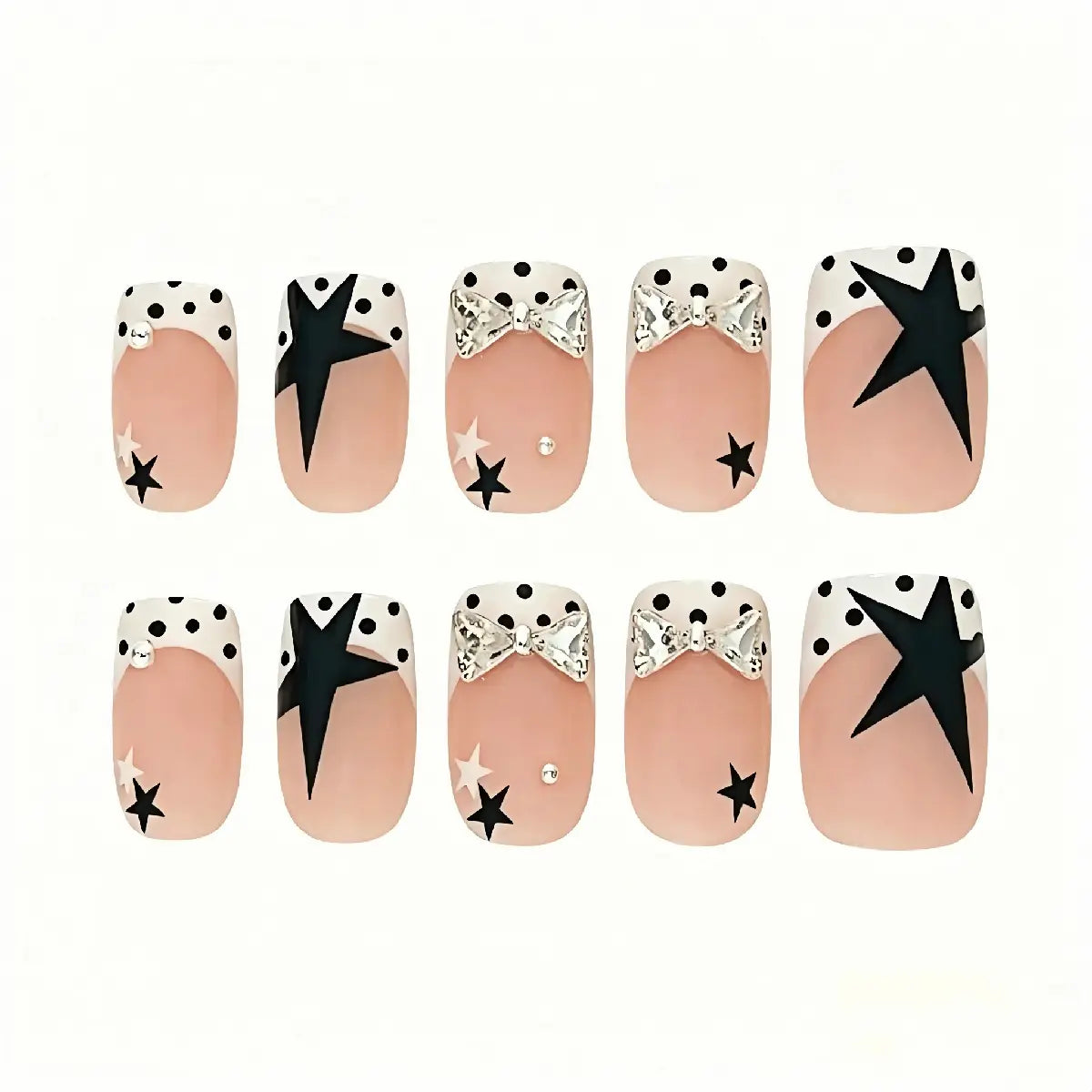 Kentrim Polka Dot Star & Bow French Press On Nails - 30 Pieces (15 Sizes) Secondary image