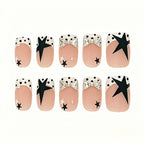 Kentrim Jelly Glue White Kentrim Polka Dot Star & Bow French Press On Nails - 30 Pieces (15 Sizes)