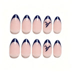 Kentrim Jelly Glue Dark blue Kentrim Team Logo French Tip Press On Nails - 30 Pieces (15 Sizes)