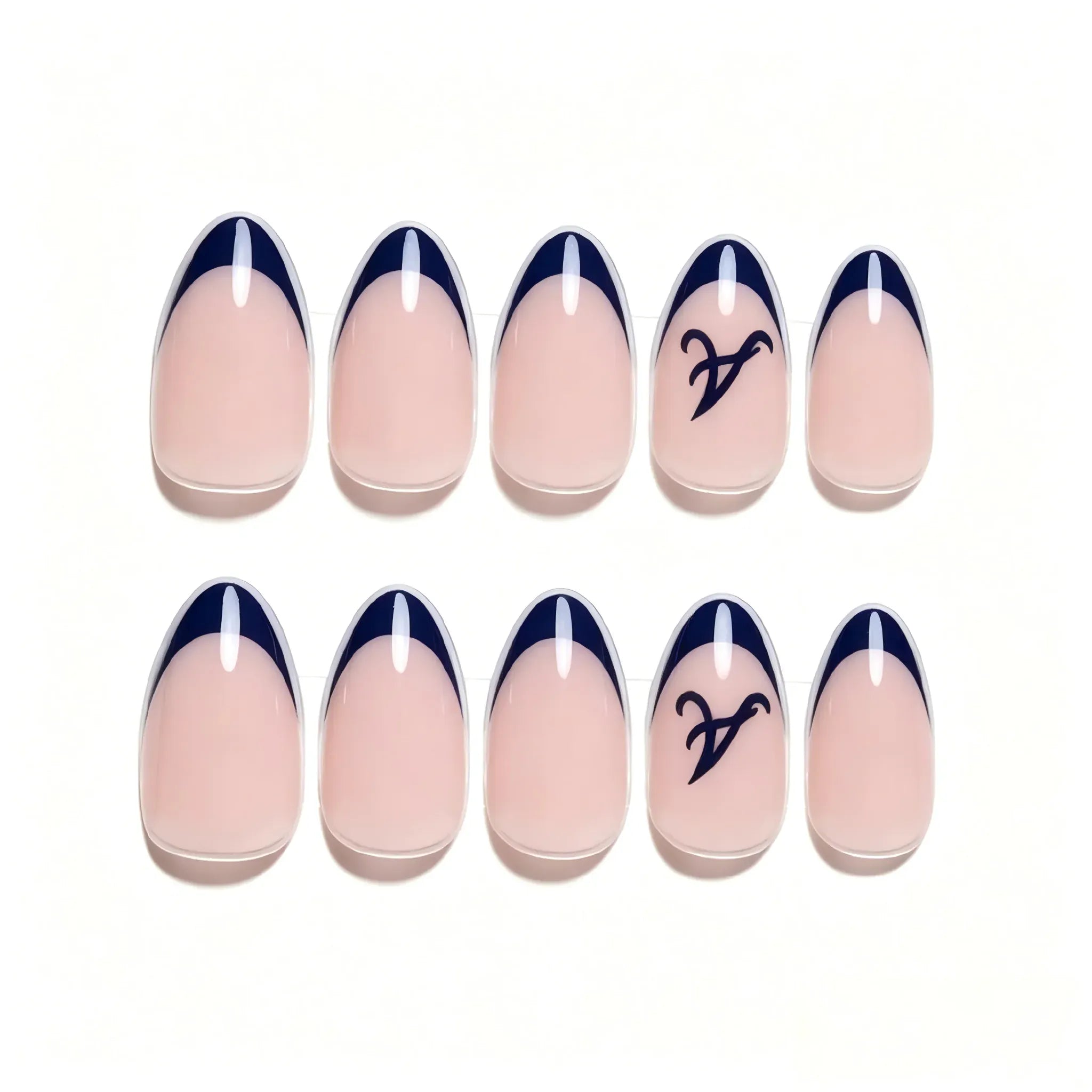Kentrim Jelly Glue Dark blue Kentrim Team Logo French Tip Press On Nails - 30 Pieces (15 Sizes)