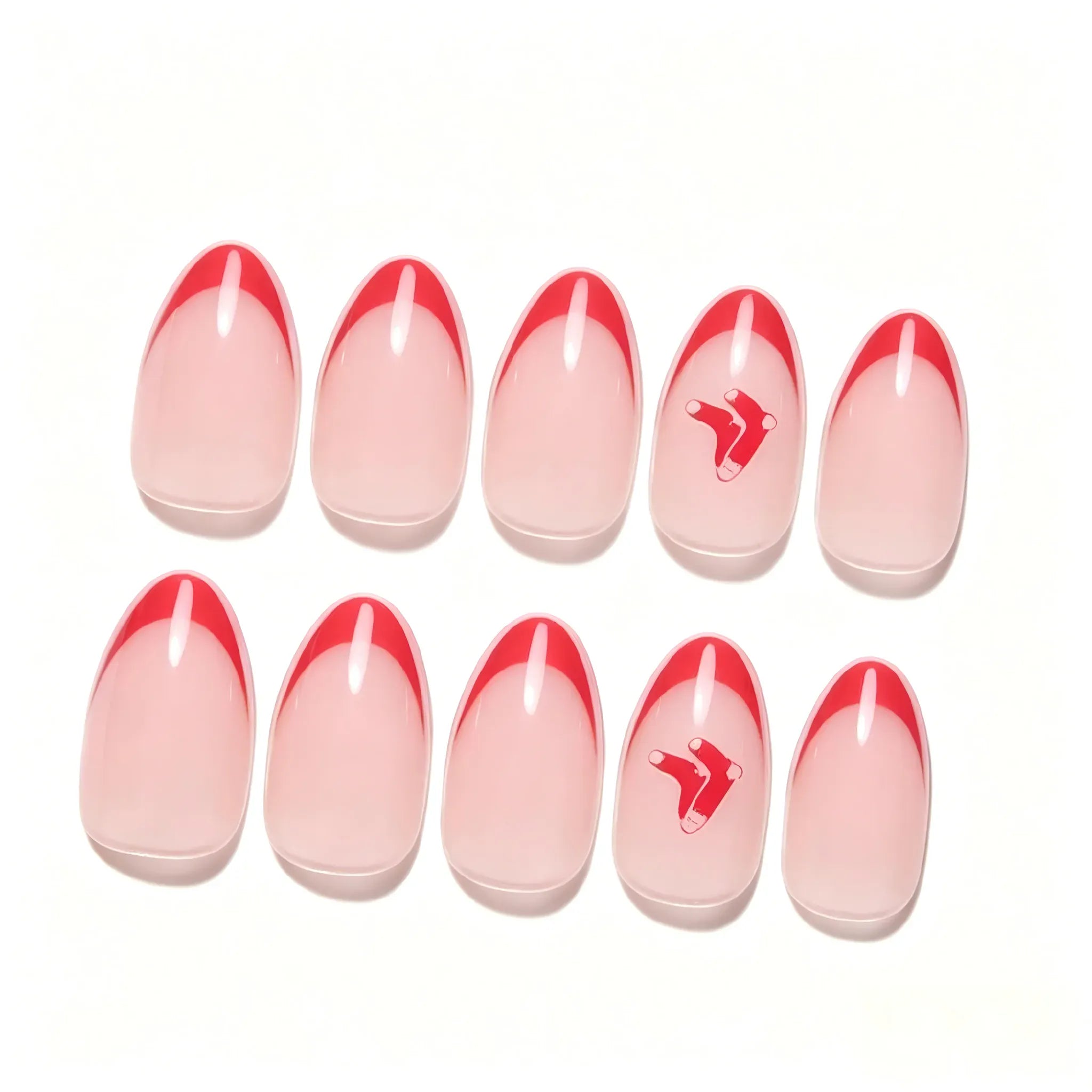 Kentrim Jelly Glue Red Kentrim Team Logo French Tip Press On Nails - 30 Pieces (15 Sizes)