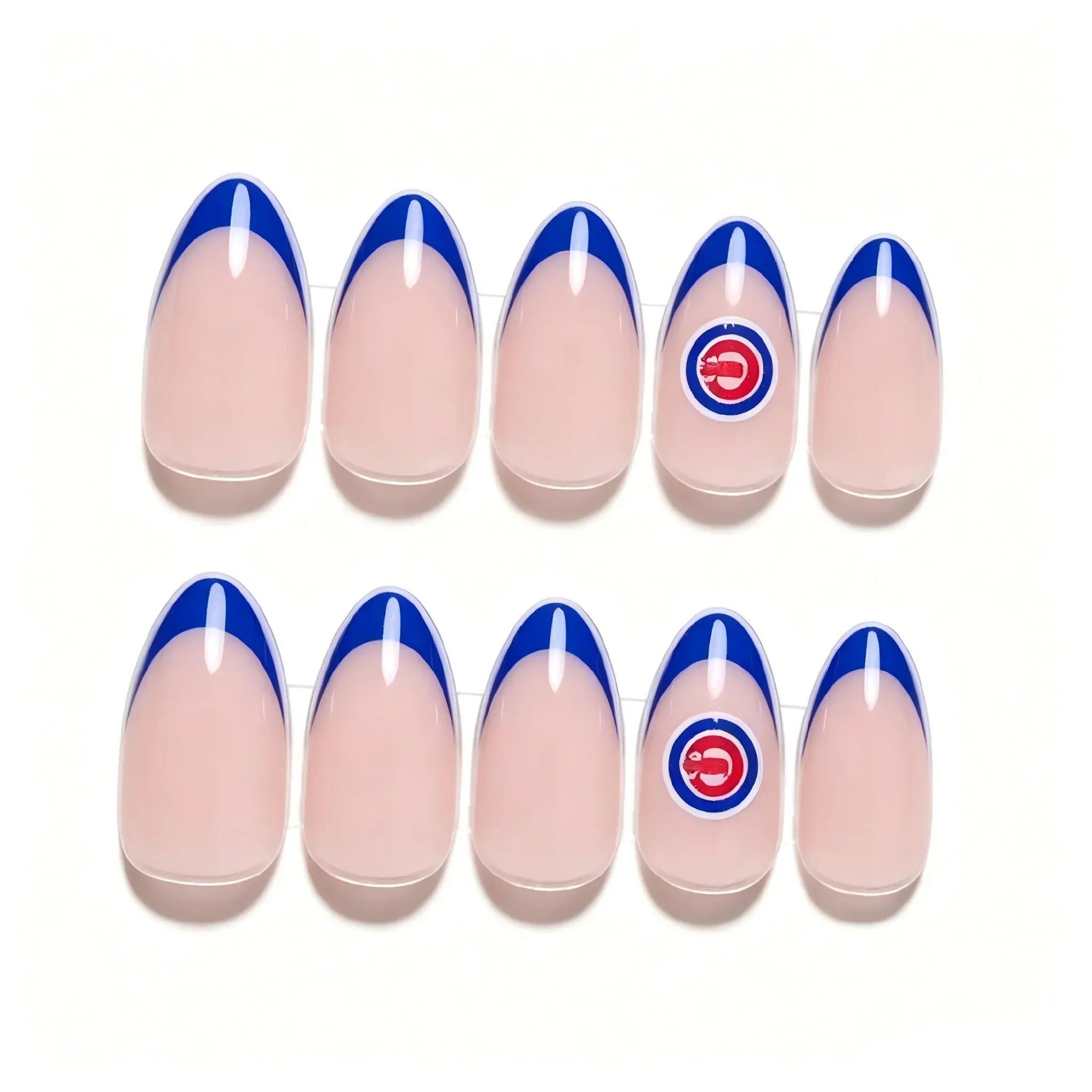 Kentrim Jelly Glue Blue Kentrim Team Logo French Tip Press On Nails - 30 Pieces (15 Sizes)